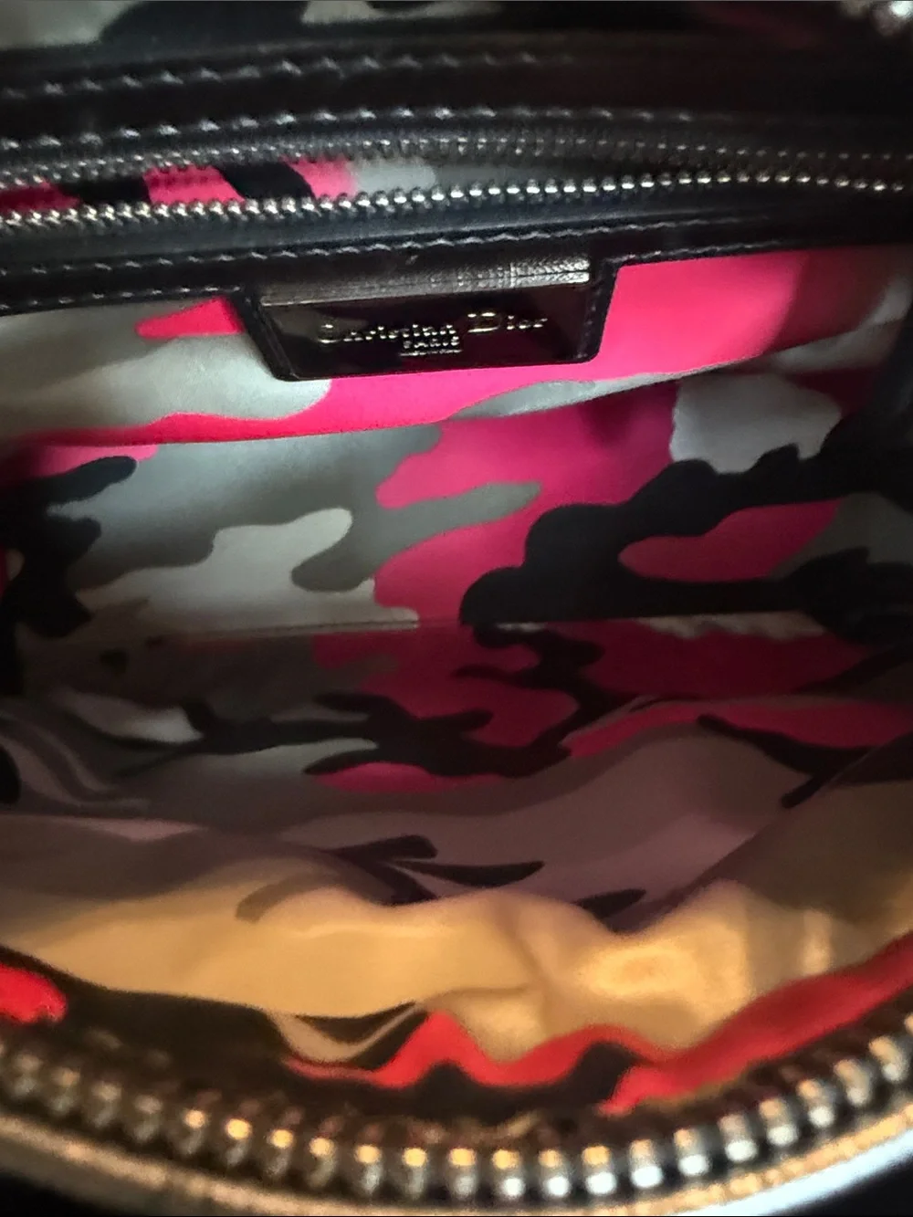 Dior Silver Grey Quilted Leather Satchel with Hot Pink Stitching & Charms